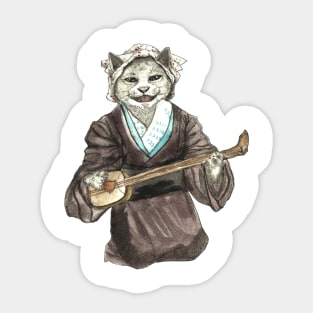 A Singing Cat Playing Samisen Sticker